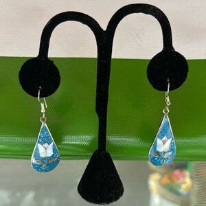 Alpaca Silver Blue Flower Earrings